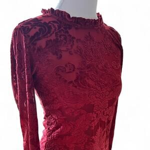 Red sheer velvet burnout lace-up back top | coquette gothic romantic